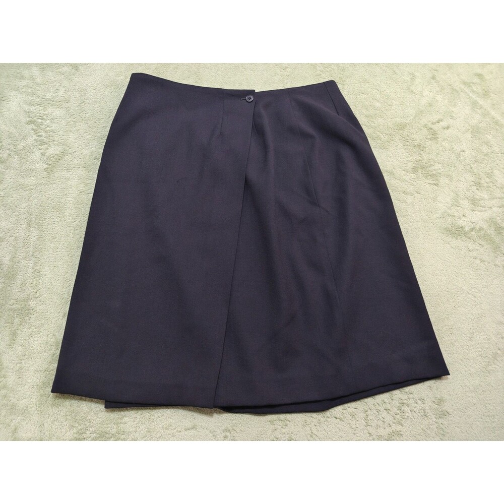 AKA Eddie Bauer 100% Wool Skirt Womens 16 Tall Black Pleated Wrap Front Lined